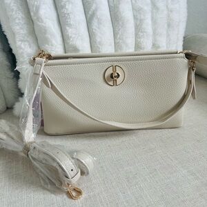 Cream Leather Crossbody Bag with Turnlock
